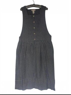 VTG Hearts & Homespun Navy Jumper Pinafore  Midi Dress Large